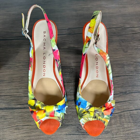 SASHA LONDON Floral Heels Women’s Size 8.5 Dress Sandals Elegant Shoes - Picture 1 of 12
